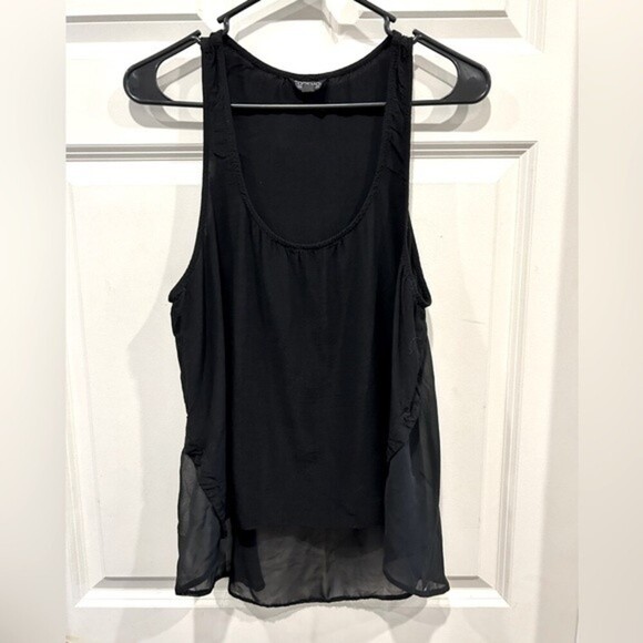 Topshop‎ Black Tank Top US 8 Sleeveless Boho Sheer Back Viscose Whimsigoth - Picture 1 of 4